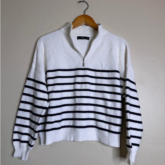 Mango White and Black Striped Half-Zip Collar Pullover Sweater size XS - Picture 1 of 6